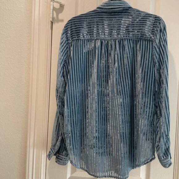 NWOT Anthropologie Pilcro Blue Velvet Burnout Striped Blouse Size Medium - Picture 4 of 9